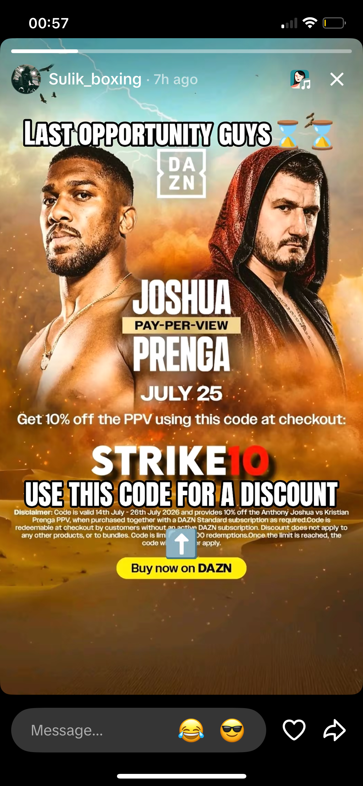 Sulik boxing story: last opportunity guys, official DAZN STRIKE10 asset with Buy now on DAZN link