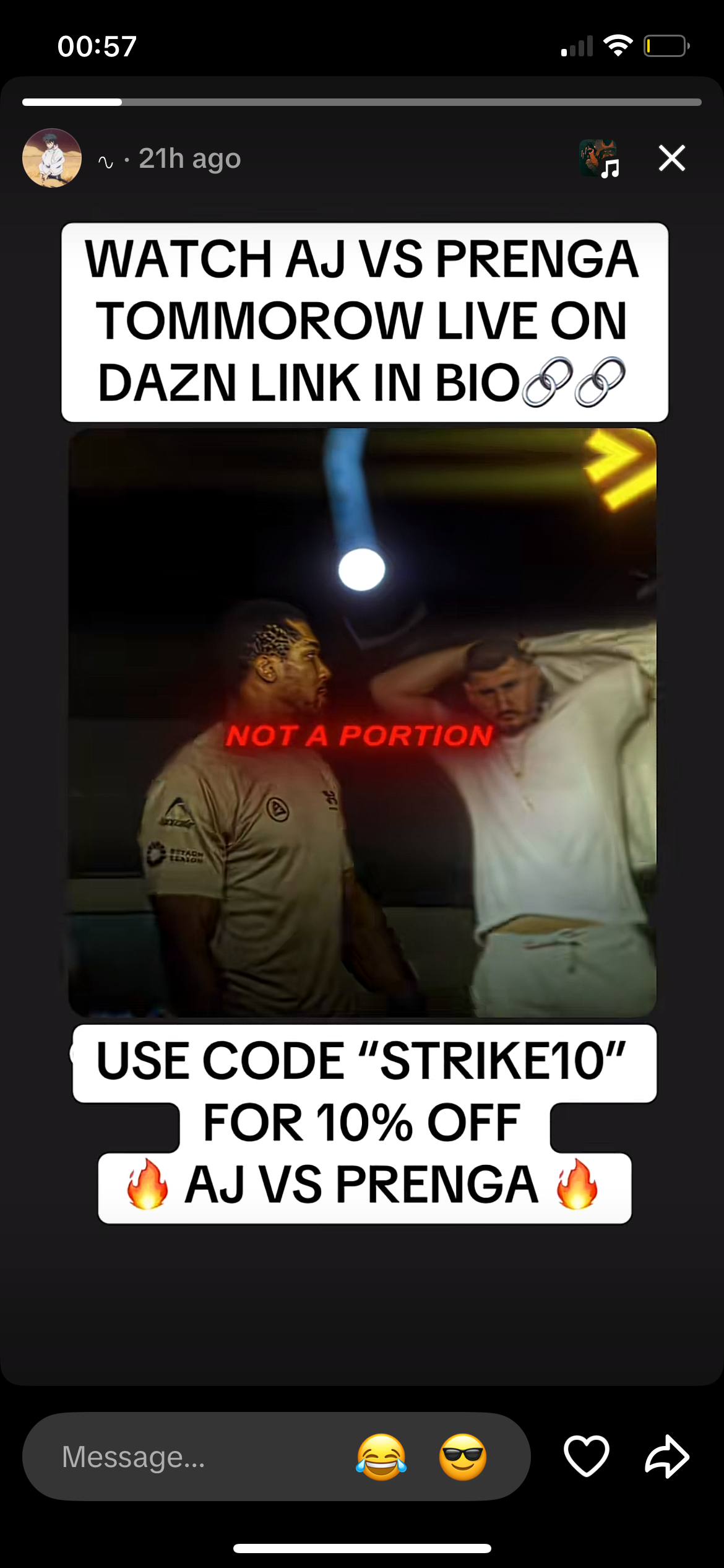 Network story: watch AJ vs Prenga tomorrow live on DAZN, link in bio, use code STRIKE10